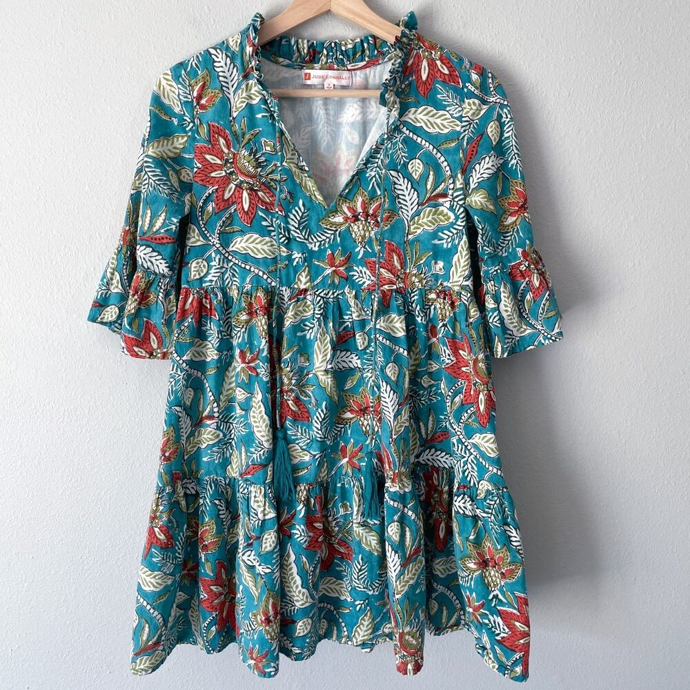 Jude Connally Maria Mini Dress Jaipur Wild Bloom Women's Size S Floral Tassel